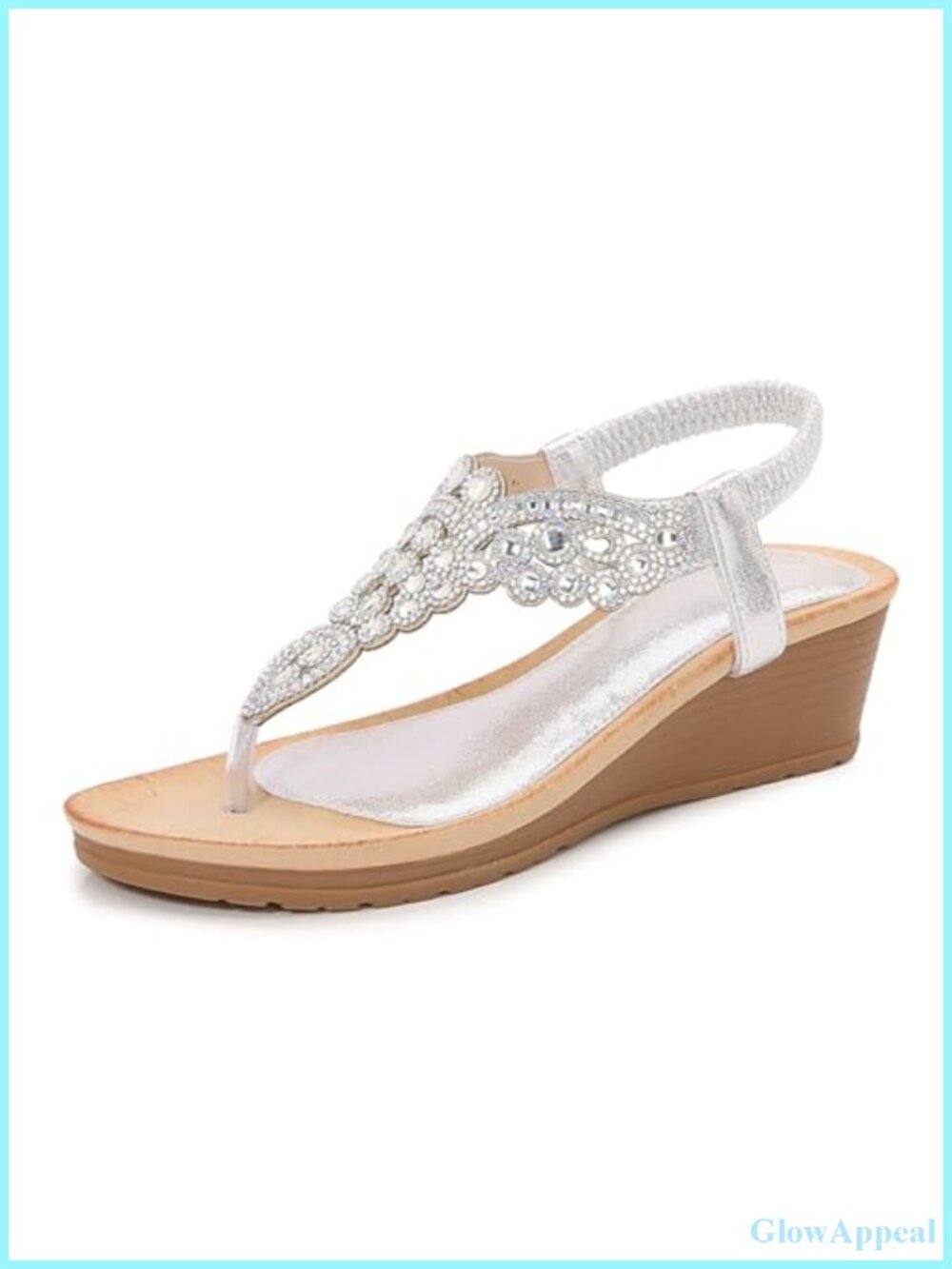 Rhinestone Wedge Flip Flop Sandals Open Toe Platform Arch Support Elastic Ankle